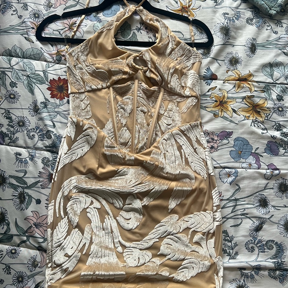 Elegant Cream and Tan Dress